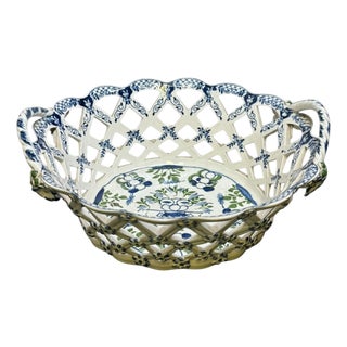 Antique Pierced Ceramic Basket from Booths of England, 1890s For Sale