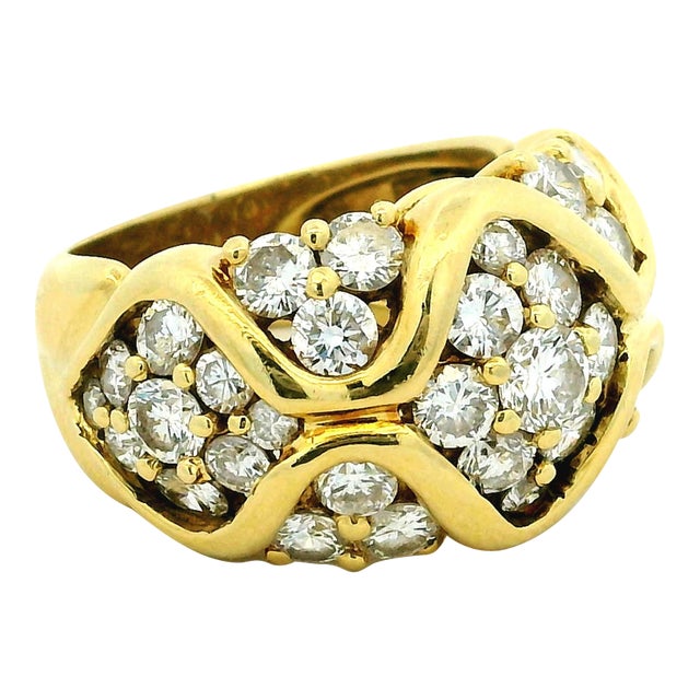 1990s Jose Hess 18k Gold 4.50 Carat Diamond Bombe Ring, Size 7 For Sale