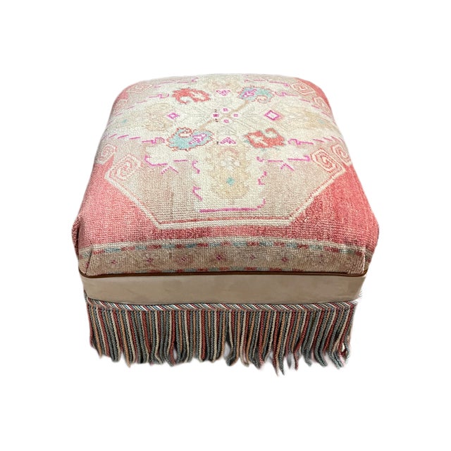 Early 20th Century Vintage Turkish Rug Footstool/Ottoman W/ Bullion Trim For Sale - Image 5 of 7