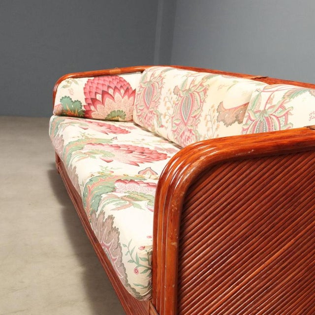 Rattan and Red Lacquered Bamboo Sofa, 1980s For Sale - Image 5 of 13