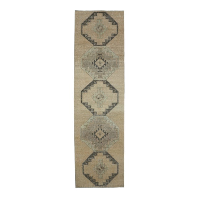 Vintage Turkish Oushak Handmade Wool Runner For Sale