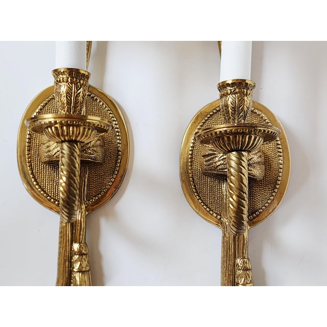 2000 - 2009 Vintage French Neoclassical Style Brass Wall Sconces-a Pair For Sale - Image 5 of 12