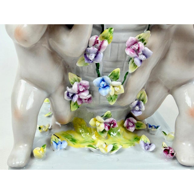 Antique 19th Century German Figural Porcelain Putti Basket or Jardiniere with Hand-Applied Flowers from Greiner & Sohne Rauenstein For Sale - Image 13 of 18