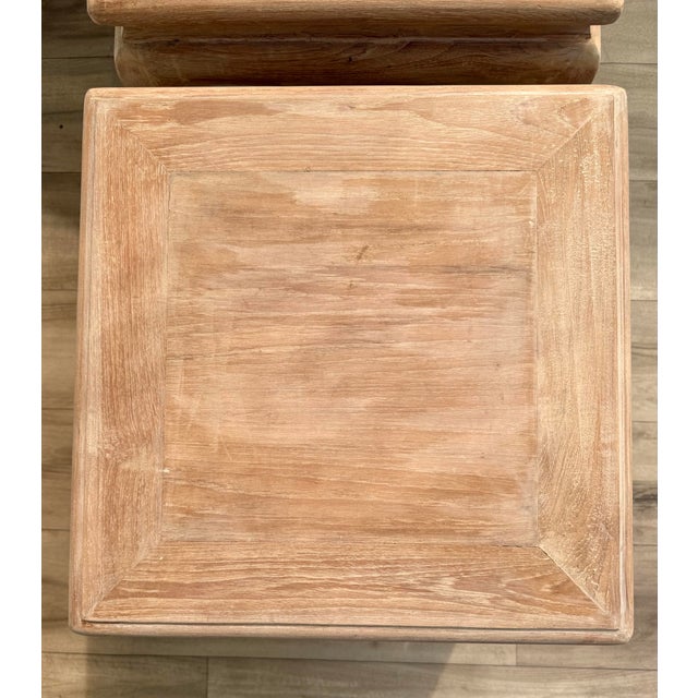 Pair of Vintage Ming-Style Solid Wood Side Tables in Bleached Whitewash Finish For Sale - Image 9 of 12