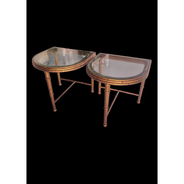 Bronze Vintage Hollywood Regency Iron Bronze Faux Bamboo Convertible Oval Coffee/sideTable For Sale - Image 8 of 13