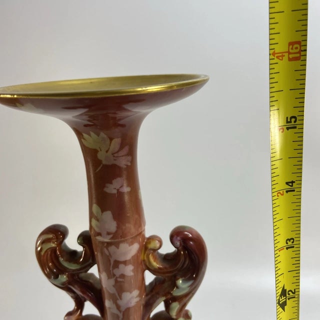 Vintage Lenox Art Deco Vase Iridescent Hand Painted Porcelain 16 in Wreath Mark For Sale - Image 10 of 16