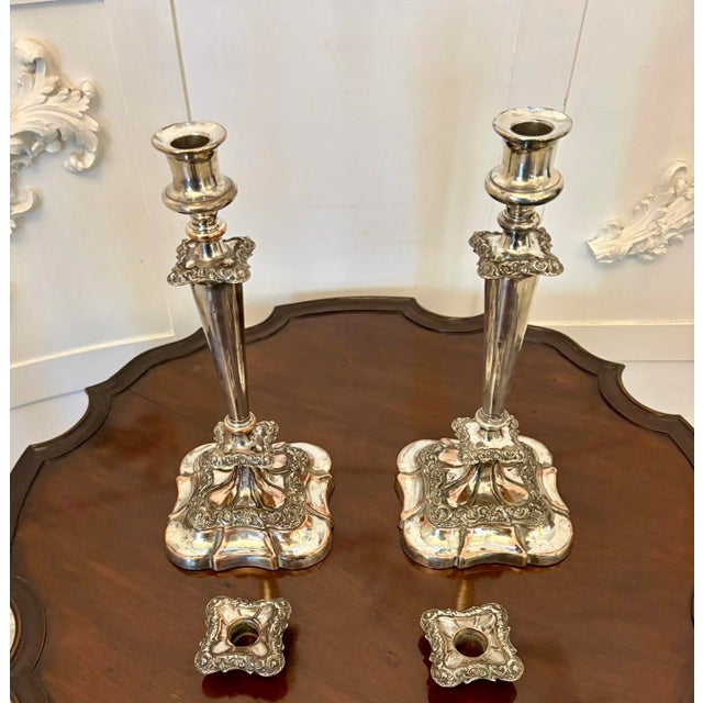 Antique Tall Silver-Plated Candlesticks, 1880, Set of 2 For Sale - Image 3 of 12