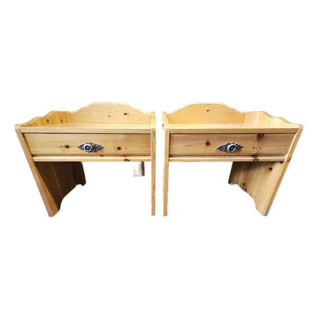 Pair of Mid-Century Swedish Pine Nightstands/Bedside Tables For Sale