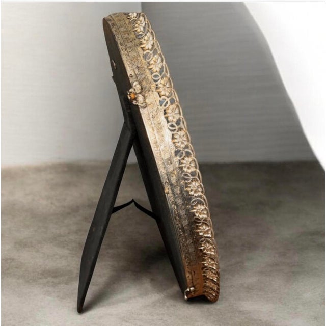 Metal Vintage Ornate Vanity Tray or Standing Mirror With a Gold Filigree Frame and Feet For Sale - Image 7 of 10