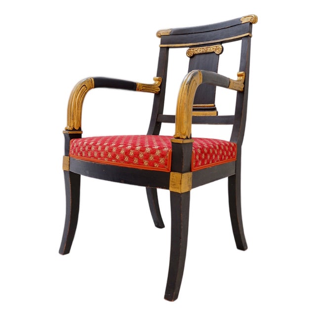Empire Style Black and Gold Armchair, 1800s For Sale