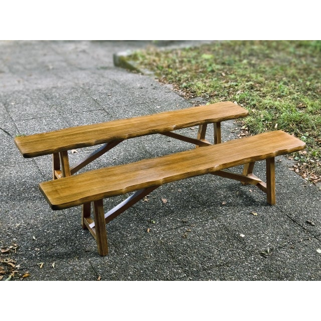 Contemporary Brutalist Benches in Blond Elm from Aranjou, France, 1960s, Set of 2 For Sale - Image 3 of 18