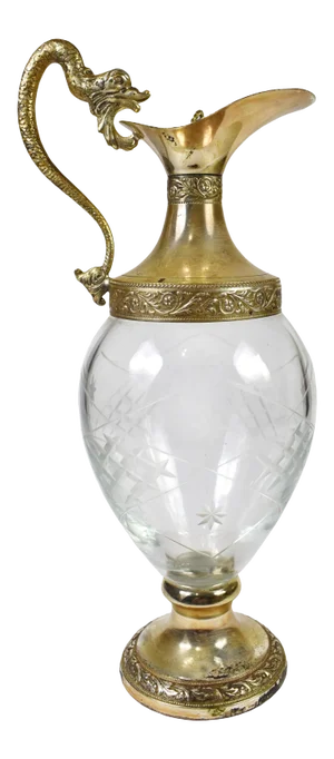 Vintage Italian Victorian Silver Plated Cut Etched Glass Wine Decanter Claret Jug