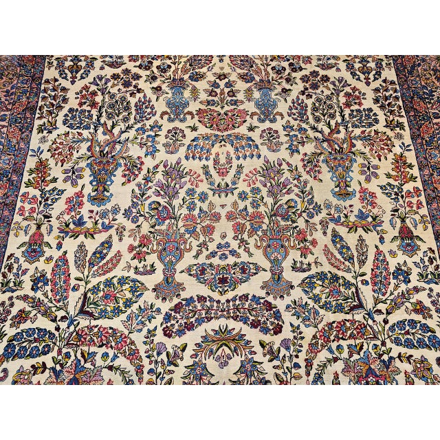 Antique Oversized Persian Kerman Lavar Rug, Hand-Knotted Wool, Allover Floral Vase Pattern, Ivory & Pink, 11x20 For Sale - Image 15 of 18