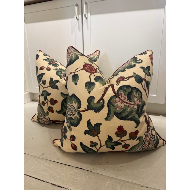 Custom Namay Samay Talbot Pillows With Contrast Russet Colored Welt - A Pair For Sale - Image 4 of 5