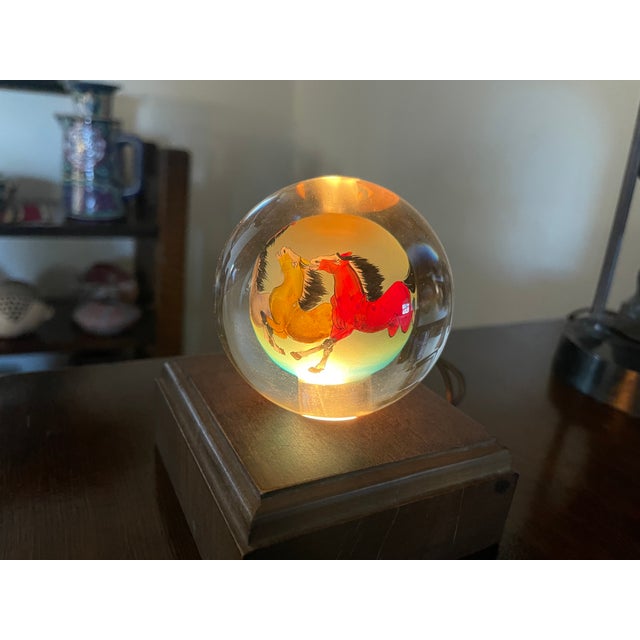 1980s Vintage Chinese Reverse Painting Running Horses Night Lamp For Sale - Image 5 of 9