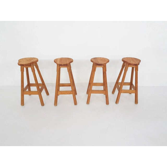 Scandinavian Modern Pinewood Bar Stools, 1970s, Set of 4 For Sale - Image 4 of 13