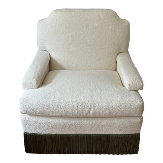 Kravet Callahan Club Chair With Waterfall Skirt and Contrast Samuel and Sons Fringe For Sale