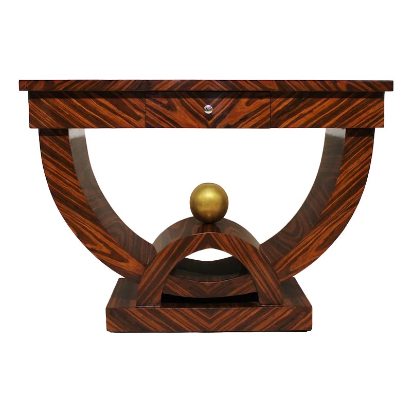 Art Deco Style Console Table in Mahogany with Golden Sphere, 1980 ...