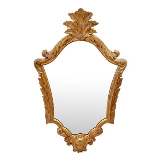Mid 20th Century Baroque Giltwood Mirror in Gold Leaf Hand Carved Acanthus Leaves For Sale