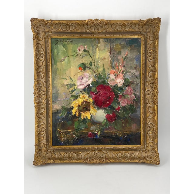 Wladimir Bitschkowsky, Colorful Floral Still Life with Roses, 1920s, Oil Painting on Canvas, Framed For Sale - Image 15 of 15