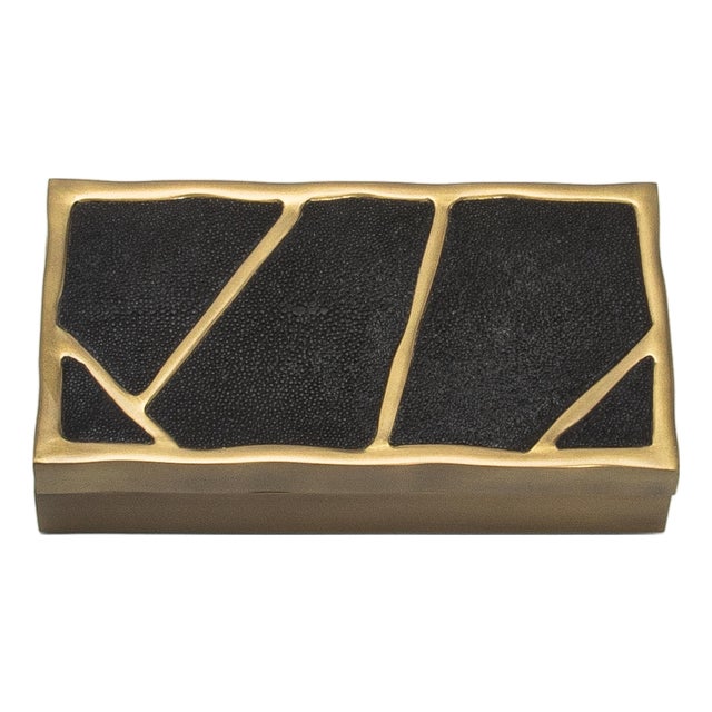 Modern Box in Black Shagreen With Bronze Patina Brass by R&y Augousti For Sale
