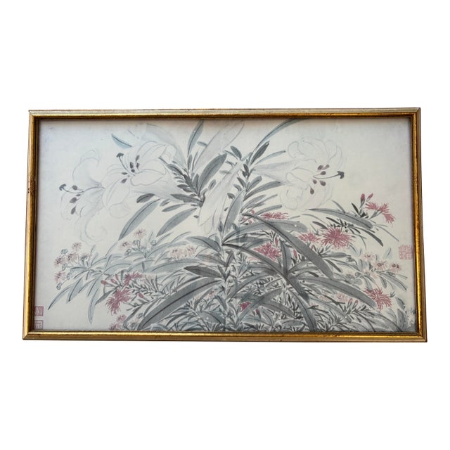 1980s "Lilies, Chinese Asters, and Stellaria" Framed Met Museum Exhibition Vint Print For Sale