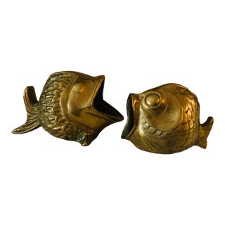 Mid Century Modern Brass Fish Ashtrays- Pair For Sale