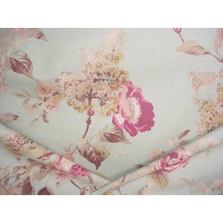 Scalamandre Vivian Print Aqua Floral Linen Upholstery Fabric - 16-1/4 Yards For Sale