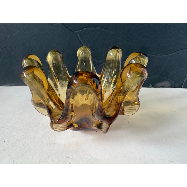 Vintage Murano Style Amber Art Glass Sculptural Catchall Bowl For Sale In Indianapolis - Image 6 of 7