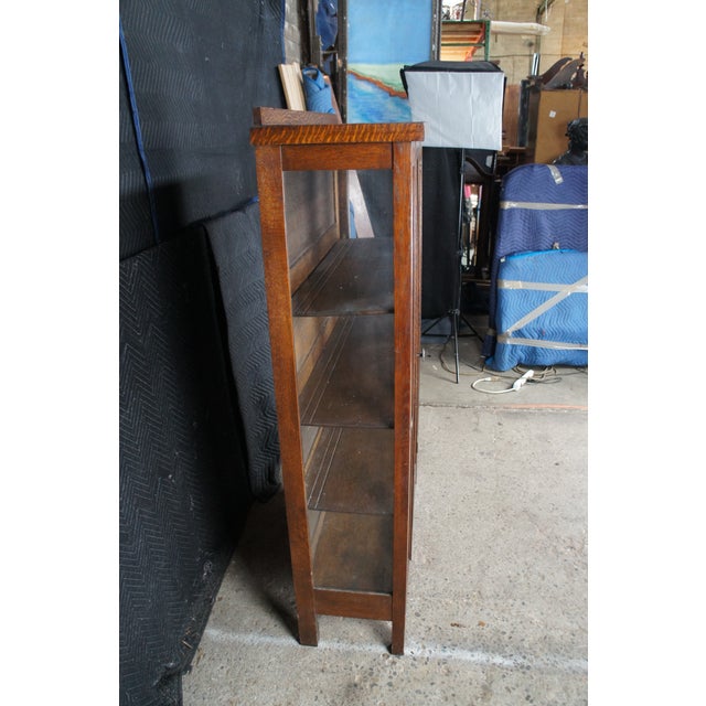Antique Mission Arts & Crafts Quartersawn Oak Bookcase China Display Cabinet 63" For Sale - Image 9 of 11