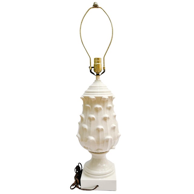 Ceramic 1960s Palm Beach Regency Italian Porcelain Artichoke Table Lamps - A Pair For Sale - Image 7 of 16