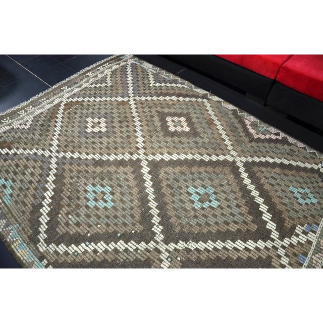 1960s Vintage Aztec Turkish Handwoven Kilim Rug For Sale - Image 5 of 11