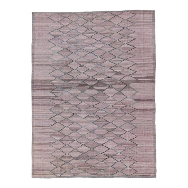Minimalist Modern Flat-Weave Kilim Rug in Diamond Design For Sale