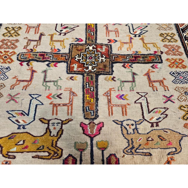 Vintage Persian Qashqai Tribal Area Rug, Hand-Knotted Wool, Animal Motifs, 4x6, Tan & Brown For Sale - Image 12 of 14