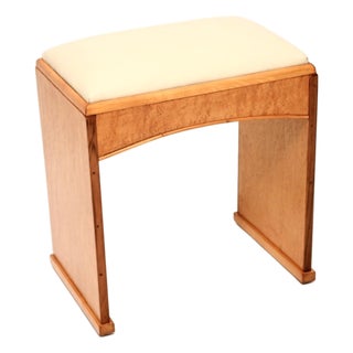 Art Deco Birds Eye Maple and Leather Stool, 1930 For Sale
