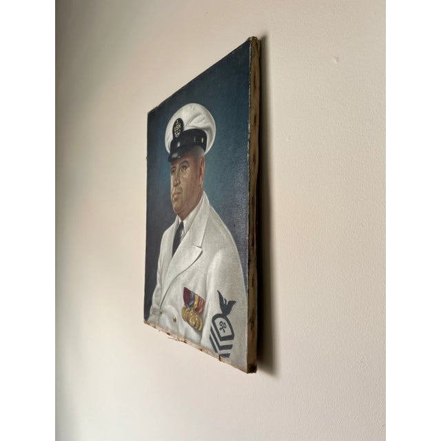 Vintage Oil Portrait Painting of a Naval Officer, Signed For Sale - Image 11 of 13