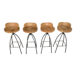 Arteriors Henson Hinkley Wood Iron Bar Stools - Set of 4 For Sale