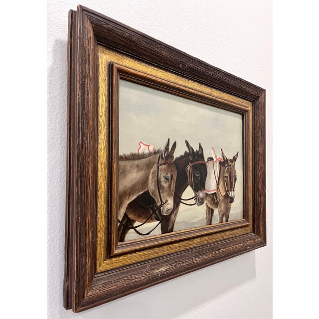 Folk Art Vintage Original Framed Painting of Three Donkeys For Sale - Image 3 of 9