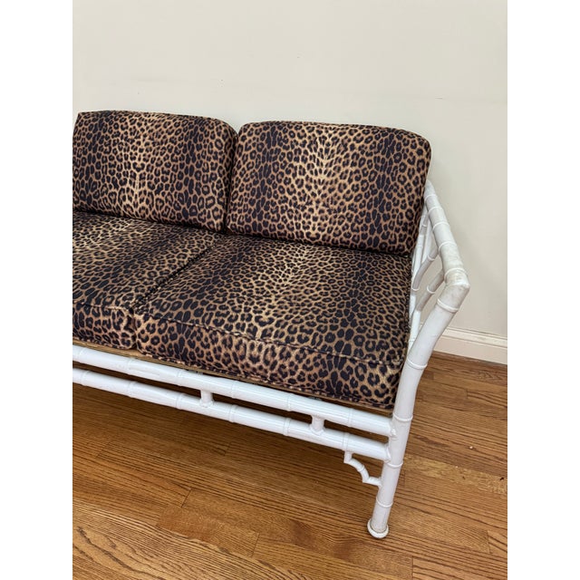 Mid 20th Century Vintage Faux Bamboo Iron Chinoiserie Loveseat Settee With Leopard Print Cushions For Sale In Nashville - Image 6 of 12