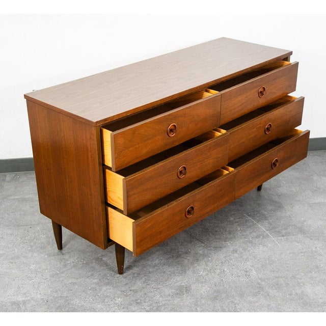 Mid Century Modern Credenza Dresser 6 Drawer Brass Walnut Vintage MCM Restored For Sale - Image 11 of 12