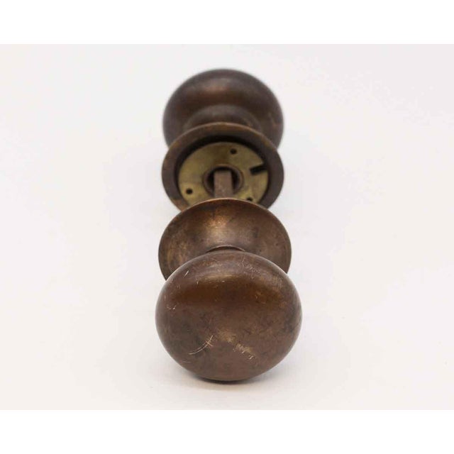 Vintage Dark Plain Bronze Passage Door Knob Set For Sale - Image 4 of 4