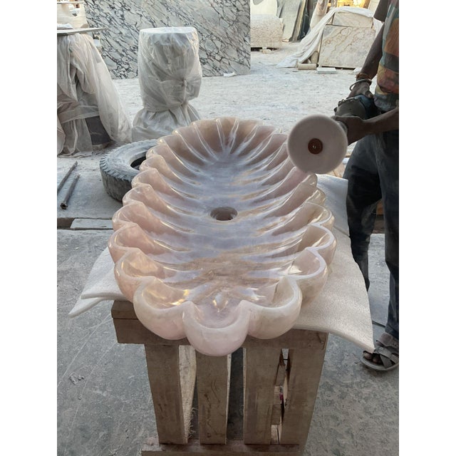 Pink Pink Quartz Luxury Stone Scalloped Sink Basin For Sale - Image 8 of 12