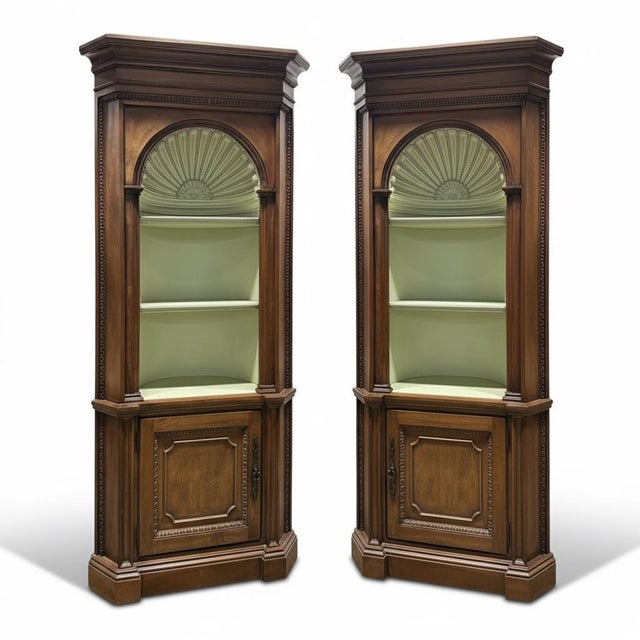 Large Scale English Georgian Style Fruitwood Corner Cabinets W/ Fan or Grotto Shell Form -Pair For Sale - Image 9 of 9
