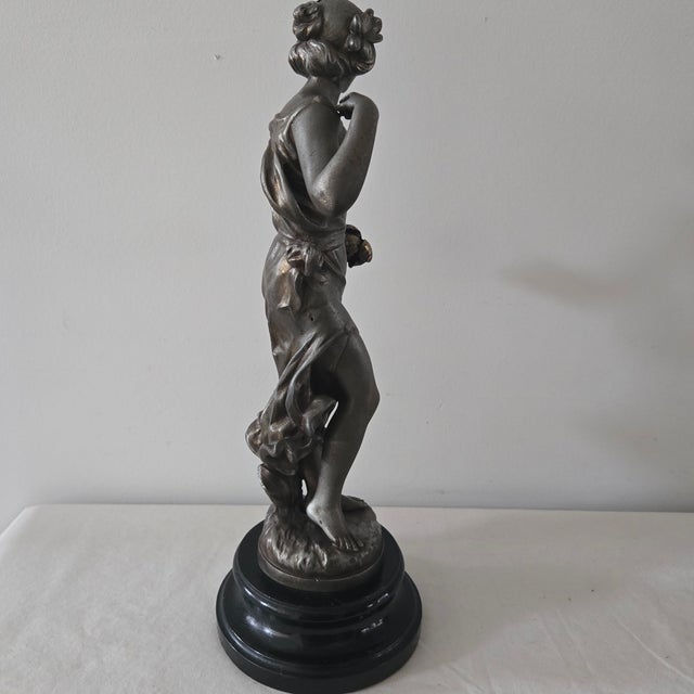 Antique Julian Causse (French, 1869-1914) Pervenche Spelter Sculpture Signed For Sale - Image 4 of 13