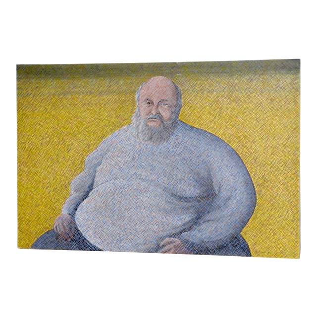 Vintage Acrylic Cross Hatch Portrait of a Man by Rowe C.1985 For Sale