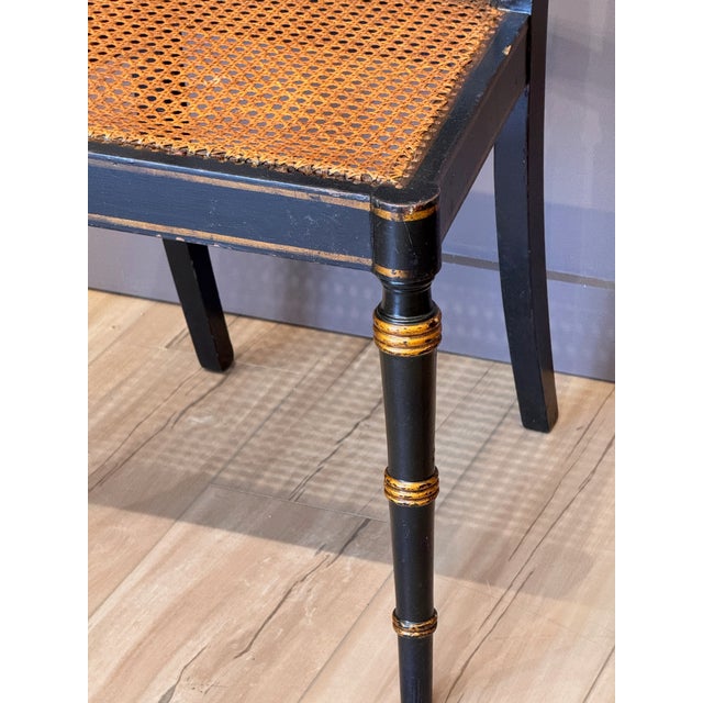 Set of Four Diminutive English Regency Ebonized and Caned Side Chairs For Sale - Image 12 of 13