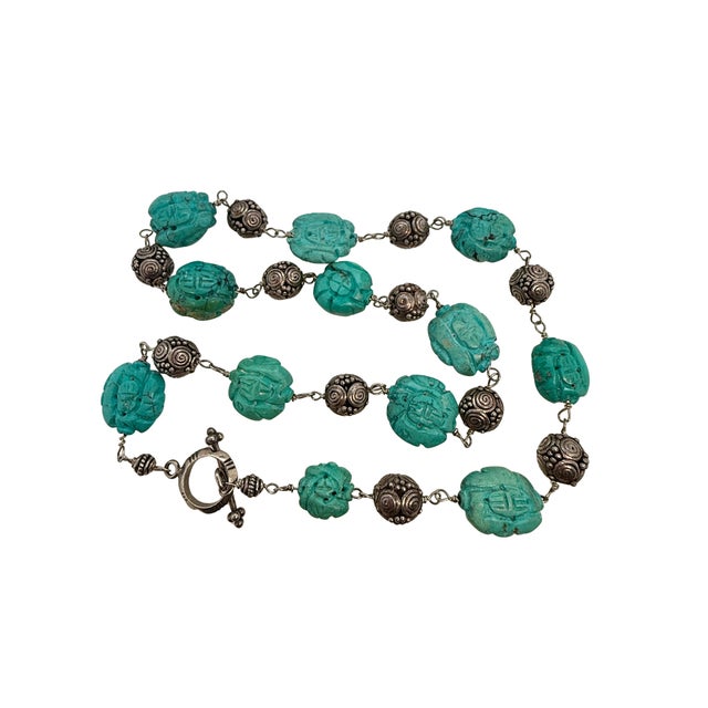 Chinese Early 20th Century Chinese Export Sterling Silver Turquoise Necklace, Republic Period For Sale - Image 3 of 3