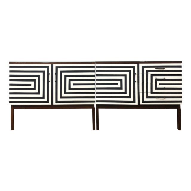 Modular Sideboard with Op Art Motif, 1970s, Set of 2 For Sale
