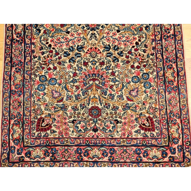 Textile Vintage Persian Kerman Lavar Area Rug, Handwoven Floral Pattern, Ivory & Blue, 3’ X 5’ For Sale - Image 7 of 12