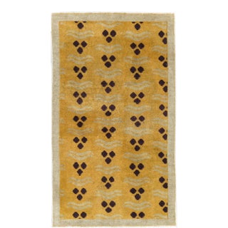 Galerie Shabab Collection Mid-20th Century Handmade Turkish Art Deco Throw Rug in Gold and Silver-Grey For Sale
